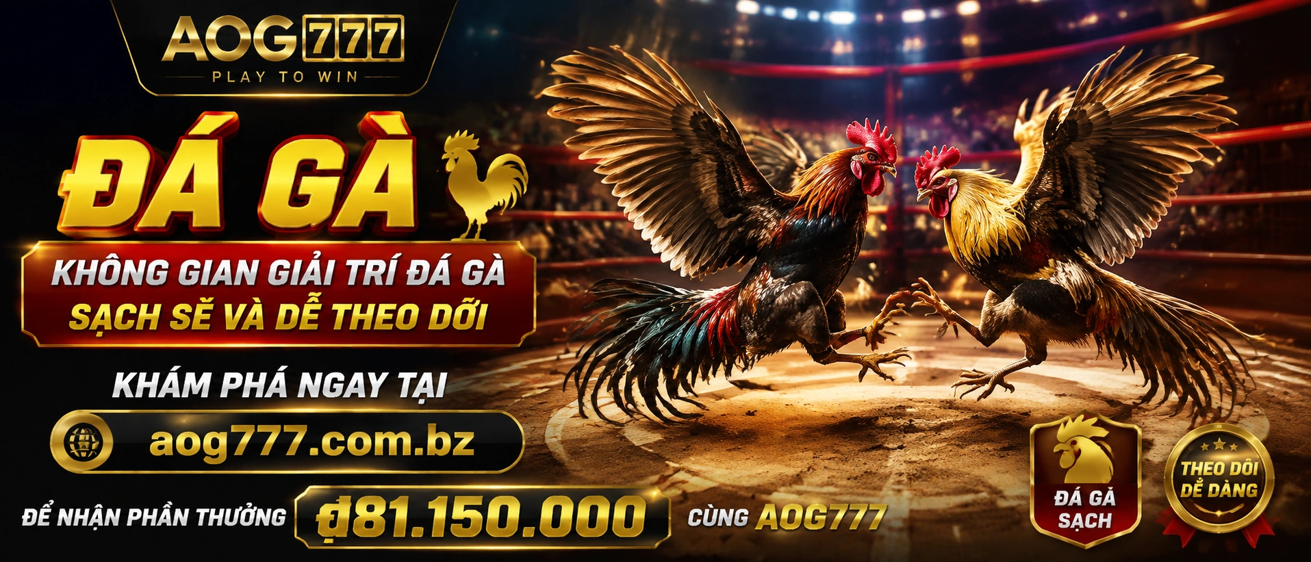 Giao diện chuyên mục Đá Gà AOG777 trên nền tối