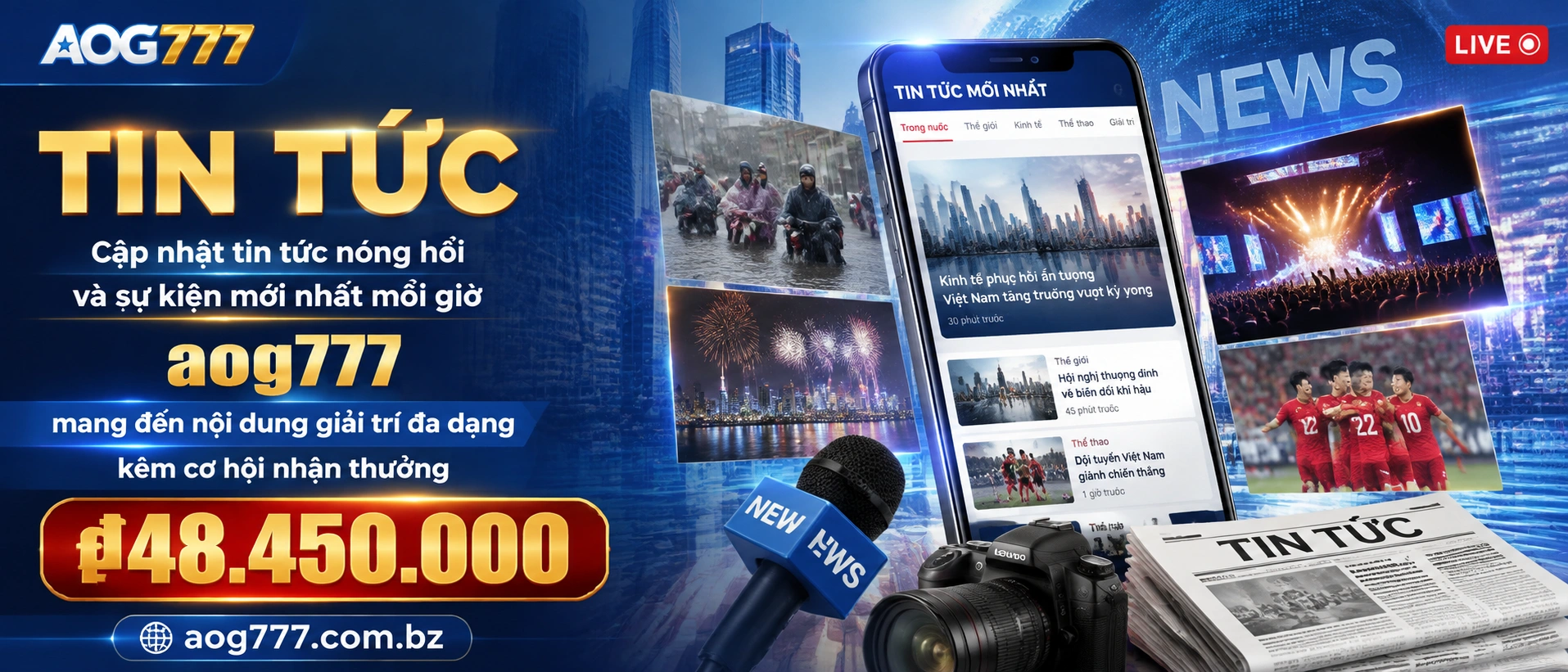 Giao diện tin tức AOG777 trên màn hình điện thoại