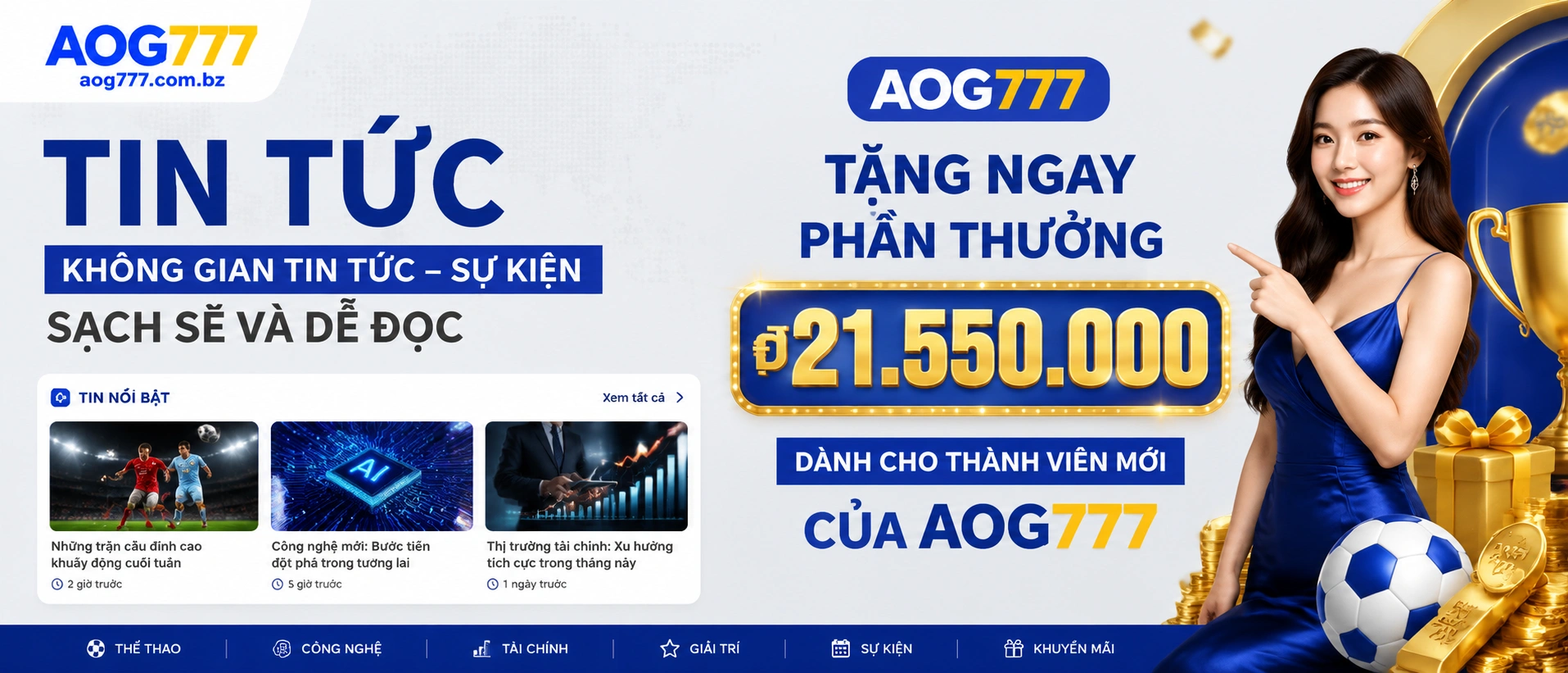 Khung tin nổi bật AOG777 với điểm nhấn khuyến mãi và VIP